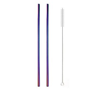 2 Grandes Pailles Cocktail Multicolores Droites