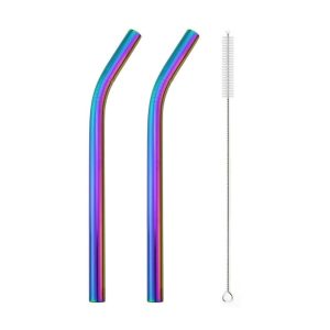 4 Pailles Smoothie Courbées Multicolore