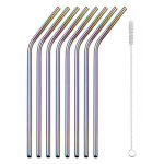 8 Pailles Cocktail Courbées Multicolore