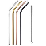 4 Pailles Cocktail Inox Variées Courbées
