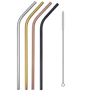 4 Pailles Cocktail Inox Variées Courbées