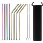 8 Pailles Cocktail Courbées et Droites Multicolore