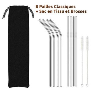 Pailles Réutilisables en Acier Packs Pack 8 Pailles Classiques
