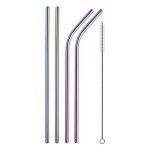 4 Pailles en Acier Inoxydable Courbées et Droites Multicolore