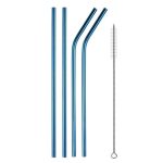 4 Pailles en Acier Inoxydable Courbées et Droites Bleu