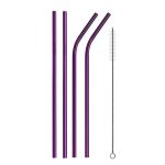 4 Pailles en Acier Inoxydable Courbées et Droites Violet