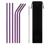 6 Pailles en Acier Inoxydable Courbées et Droites Violet