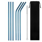 6 Pailles en Acier Inoxydable Courbées et Droites Bleu