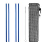 4 Pailles en Acier Inoxydable Droites Bleu