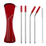 4 Pailles en Métal Transportables Rouge