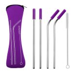4 Pailles en Métal Transportables Violet