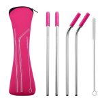 4 Pailles en Métal Transportables Rose