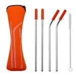 4 Pailles en Métal Transportables Orange