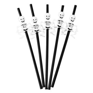 5 Pailles Halloween Squelettes (Réutilisables) Noir Ténèbres