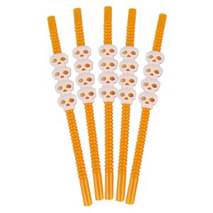 5 Pailles Halloween Têtes de Mort (Réutilisables) Orange Citrouille